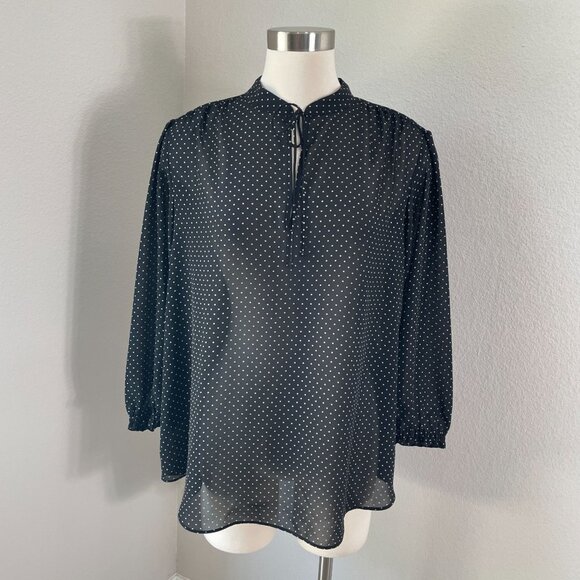 Chaps Womens XL Black White Polka Dot Sheer Blouse Long Sleeve Shirt Top - Picture 1 of 10